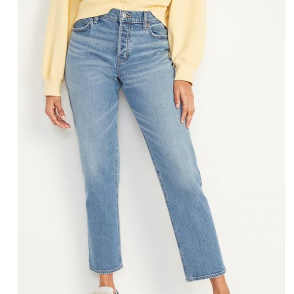 High-Waisted Button-Fly Slouchy Straight Jeans for Women - Picture 1 of 6